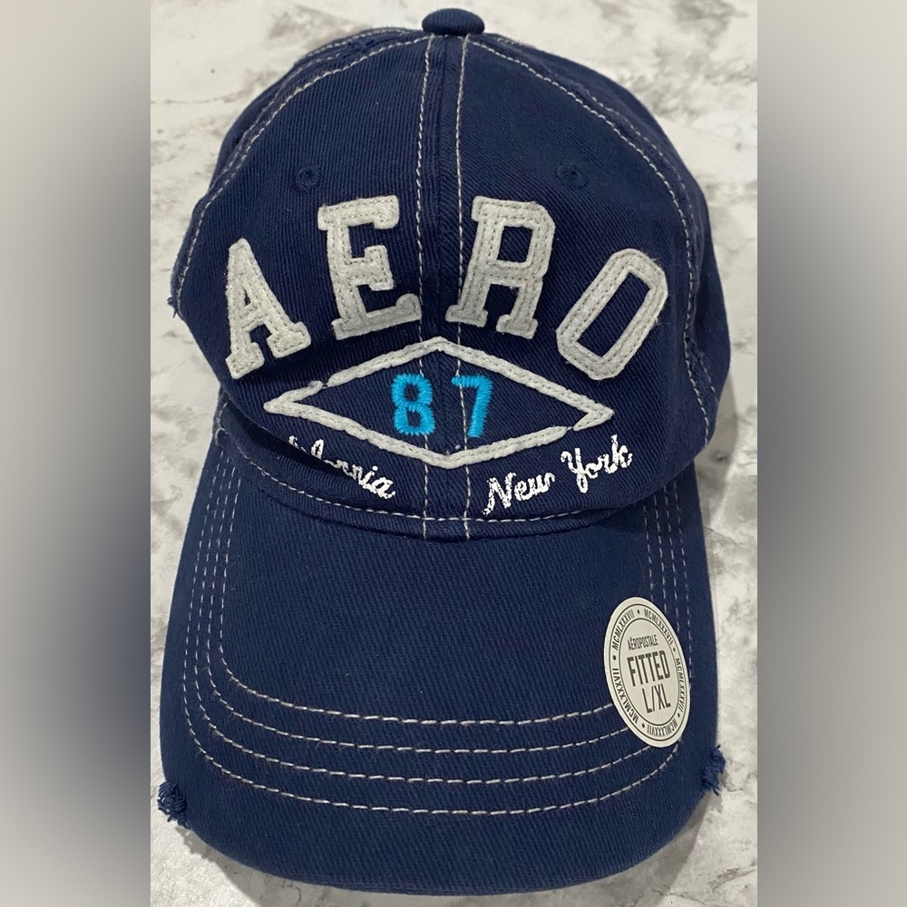 Aeropostale California New York 87 Navy Blue Fitted Baseball cap Hat L/XL G/TG